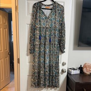 OLIPHANT Boho Floral Tiered Dress with Tassel Tie